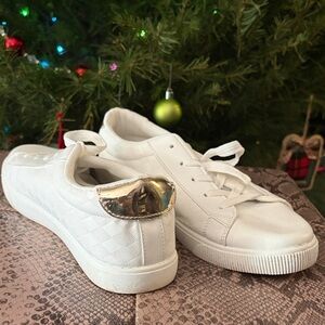 White and Gold Women's Sneakers